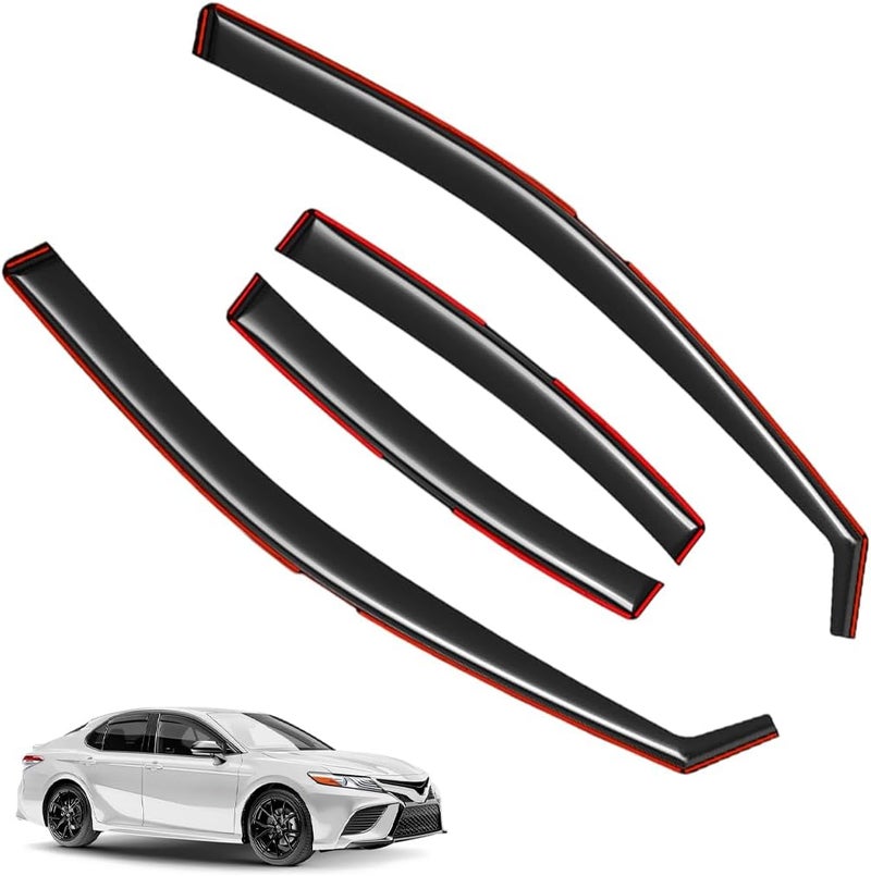 LONGKEES in-Channel Window Visors Rain Guards FIT Toyota Camry 2018-2024 (2018-2024) – 4-Piece in-Channel Dark-Smoke Polycarbonate Vent Deflectors - Image 1